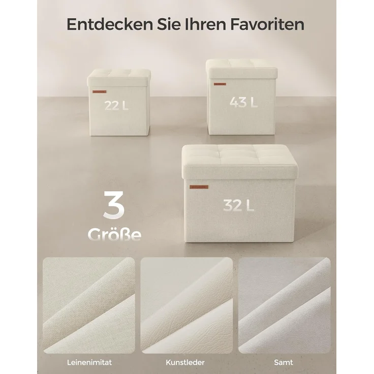 Songmics Sitzhocker mit Stauraum, kleine klappbare Sitzbank, 30x30 cm Fußbank, Aufbewahrungsbox, bis 130 kg belastbar, für Wohnzimmer Schlafzimmer Schlafsaal, cremeweiß LSF028W01 – Bild 6