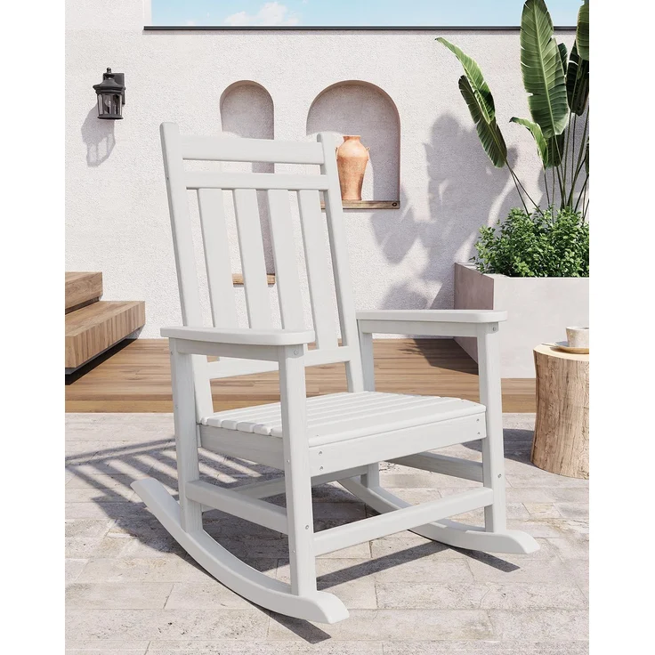 GarveeHome HDPE-Schaukelstuhl Für Den Außenbereich, Gartenstuhl Mit Hoher Rückenlehne Und Armlehnen, Wetterbeständiger Liegestuhl, Für Terrasse, Garten, 61 x 89 x 102 cm