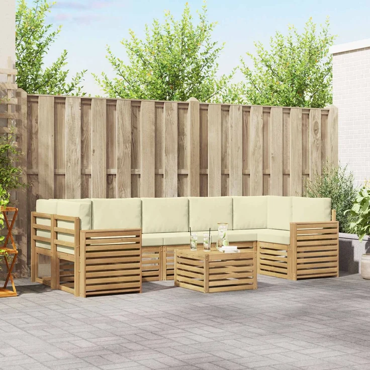 vidaXL Outdoor-Sofagarnitur 8 stk. 7-Sitzer Weiß und Creme Polyester 3391560 – Bild 1