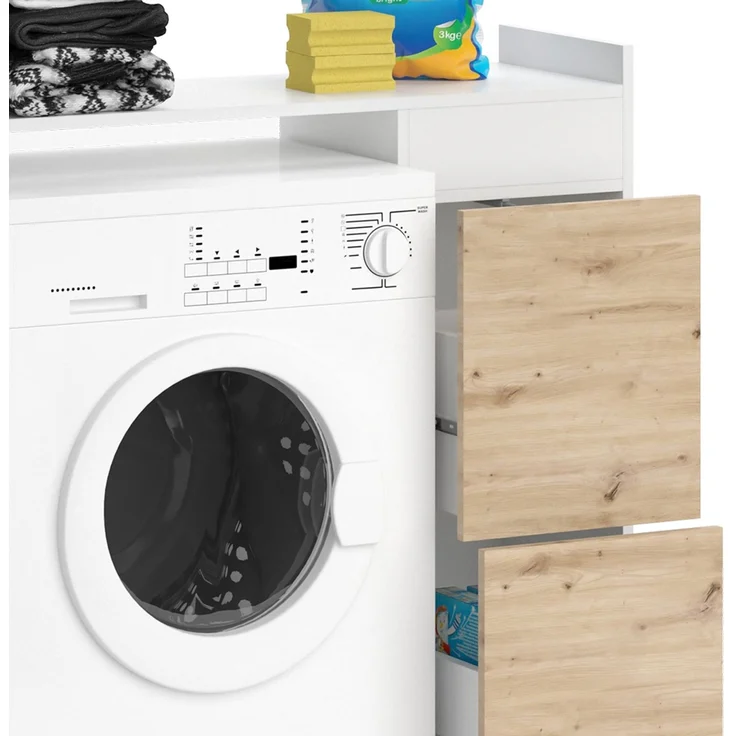 Waschmaschinenschrank Alf Weiß 99 x 98 cm mit 2 Schubladen Vicco – Bild 6