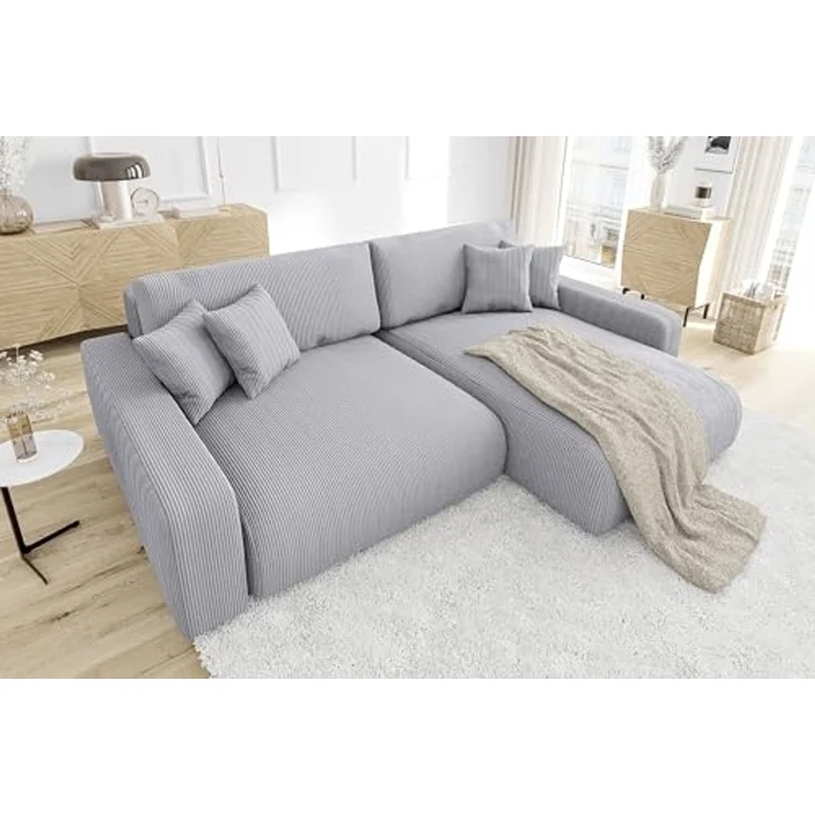 S-Style Möbel Ecksofa Emma mit Bettfunktion in Cord-Stoff schöner Sitzkomfort, Ottomane links oder rechts bestellbar, mit Wellenfederung – Bild 4