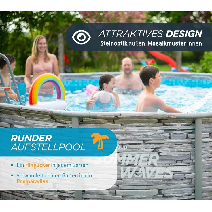 Summer Waves 'Elite' Frame Pool, Komplettset mit exklusivem Zubehör, Steinoptik mit Mosaikmuster, Ø 427x107 cm – Bild 12