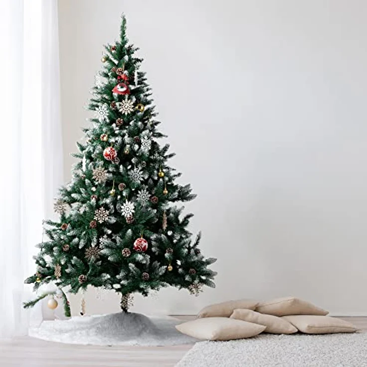 GIGALUMI Künstlicher Weihnachtsbaum mit Schnee-Effekt 150cm 760 Spitzen Tannenbaum mit beschneiten Ästen und Tannenzapfen inkl. Metallständer – Bild 7