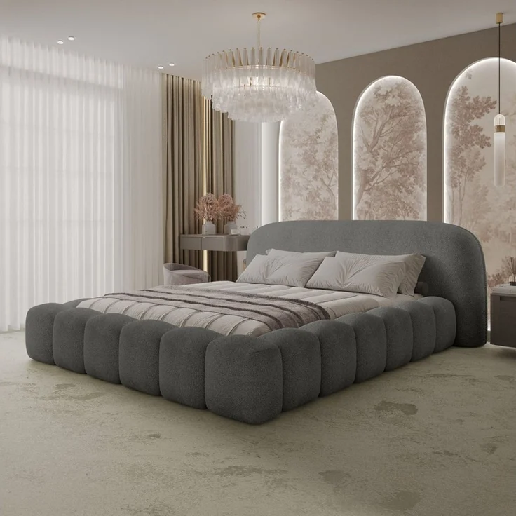 thematys Polsterbett ORLANDO - Cloud mit Bettkasten, Bouclé Bezug 160x200cm, mit gepolstertem Kopfteil, Grau (Quelle 92), Art.-Nr. S0QFD026R78 – Bild 5