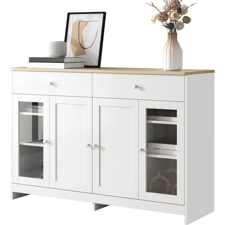 Sideboard 120x37x80 cm im Landhausstil, mit 4 Türen, 2 Schubladen und verstellbaren Böden – Bild 7