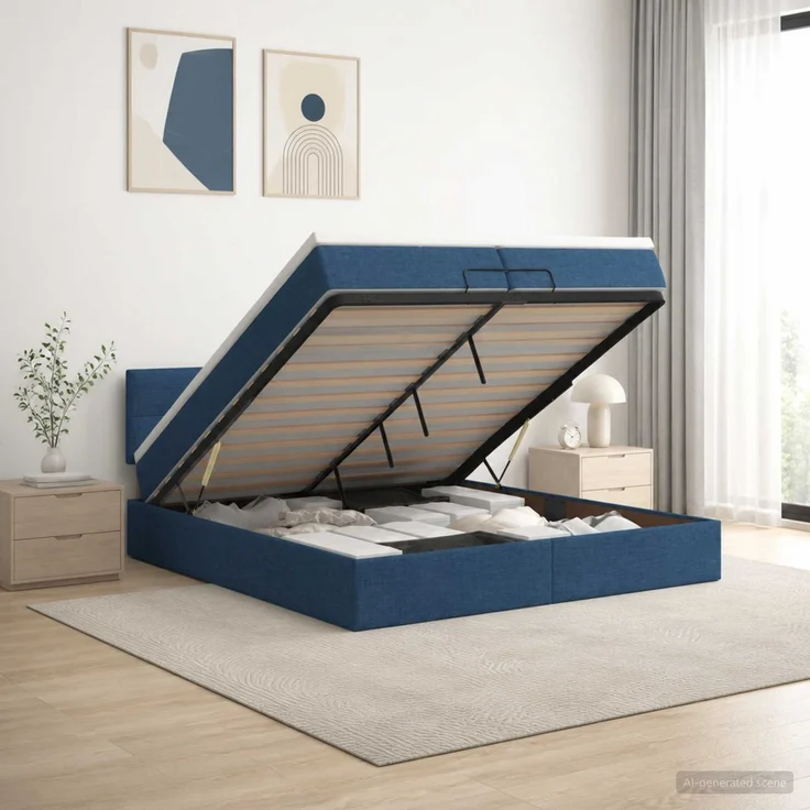 vidaXL Ottoman Bett mit Matratze mit Kopfteil Blau 200 x 200 cm Stoff 3456357 – Bild 1