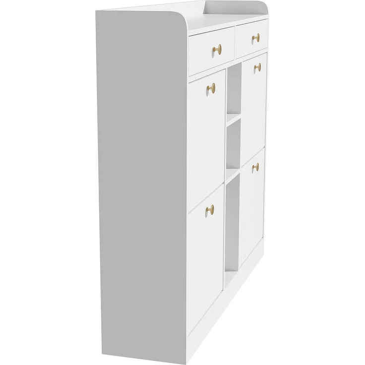 Schuhschrank mit 4 Klapptüren, 2 Schubladen & 3 Fächern, 110x26x100 cm, Weiß – Bild 8