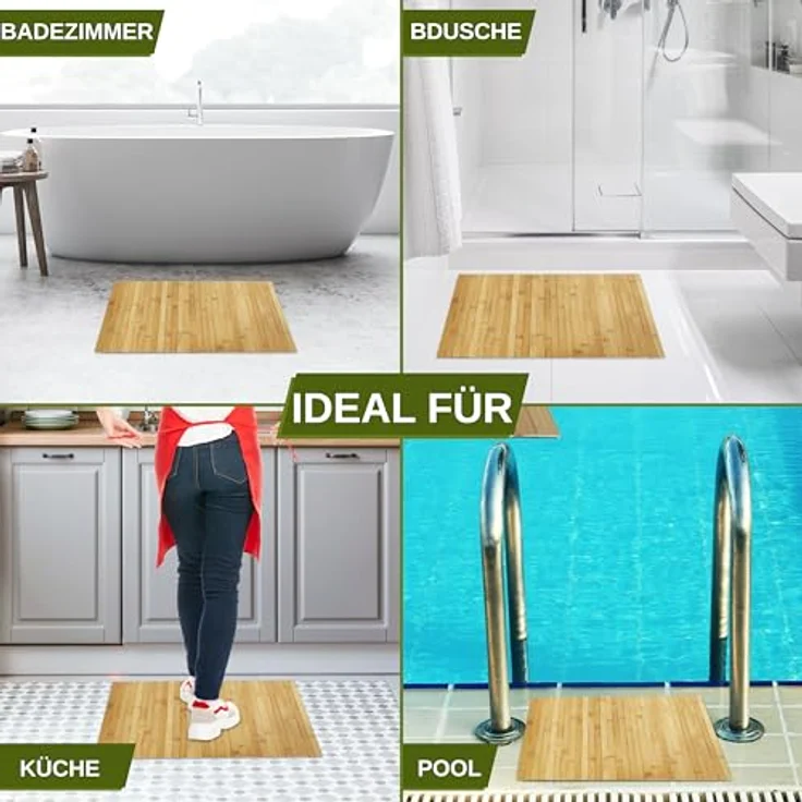 SereneLife Bambusmatte, 60x40 cm Bambusteppich, Badematte Holz mit Rutschfester Unterseite, Badeteppich faltbar & Rollbar, Badvorleger aus Holz für Badewanne, Dusche, Antirutschmatte Dusche – Bild 7