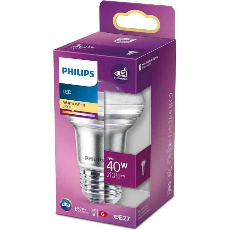 Philips LED Classic E27 Lampe, 40 W, Reflektor, R63, silber, warmweiß, 1 Stück (1er Pack)