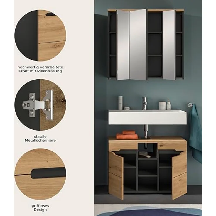 Xonox Canu Badkombination (B/H/T: 80x193x34 cm) in Basalt grau Nachbildung und Artisan Nachbildung – Bild 9