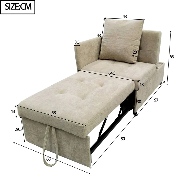 Schlafsofa 3-in-1 mit verstellbarer Rückenlehne, Leinen Beige, 177x68x65 cm – Bild 10