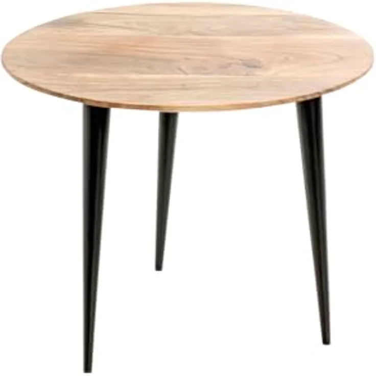 XXXL Beistelltisch, Schwarz, rund, Akazie massiv, Metall, 50x41x50 cm, einfacher Aufbau