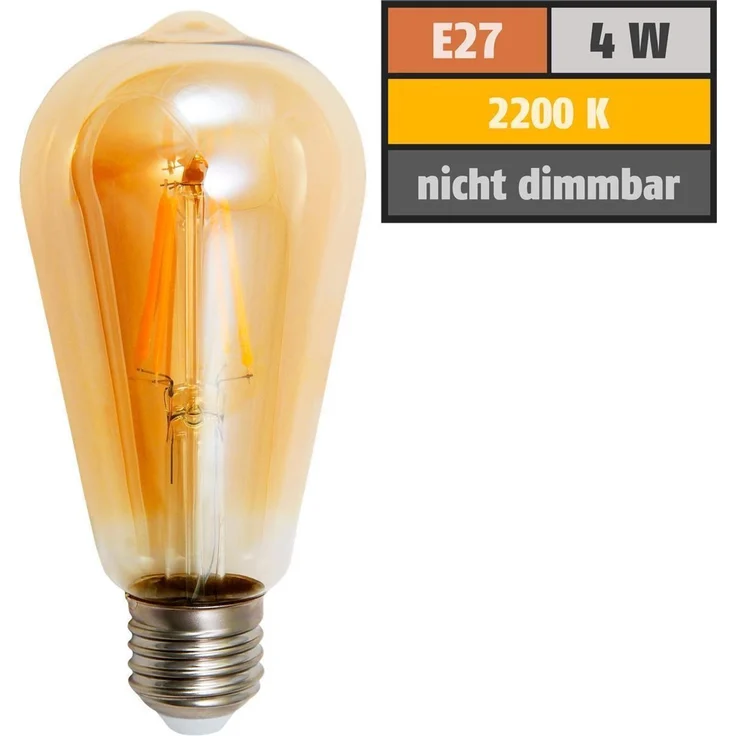 LED Vintage Leuchtmittel, 4 Watt, Glas, E27, warmweiß, DxH 6,4x14 cm – Bild 1