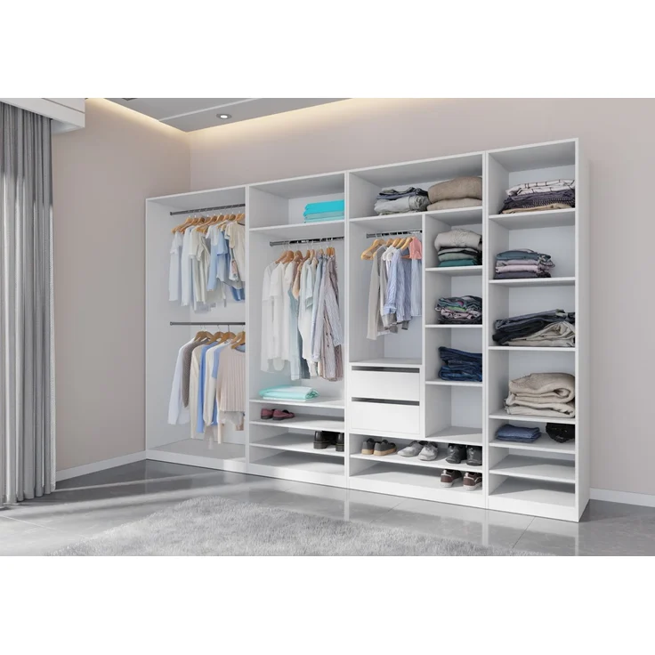 Marmex Möbel TRES SET B(B) Garderobenschrank-Set für Kleidung, Schuhe, offener Kleiderschrank mit Regalsystem, laminierte Spanplatte, weiß, 320x206x51 cm – Bild 1