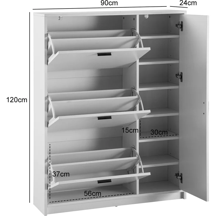 FINEBUY Schuhschrank FB102880 (Schuhkipper Weiß 90 x 120 x 24 cm Geschlossen) Schuhregal Flurschrank mit Ablage, Flurkommode – Bild 3