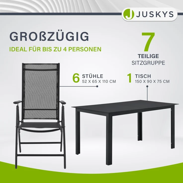 Juskys Aluminium Gartengarnitur Milano Gartenmöbel Set mit Tisch und 6 Stühlen Dunkel-Grau mit schwarzer Kunstfaser Alu Sitzgruppe Balkonmöbel – Bild 3