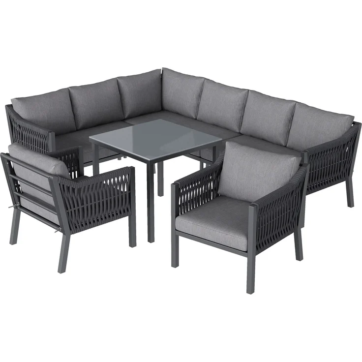 Merax Gartenmöbel-Set für 8 Personen, Gartenlounge-Set, bestehend aus einem Esstisch, zwei Sesseln und einem Ecksofa, Grau – Bild 10