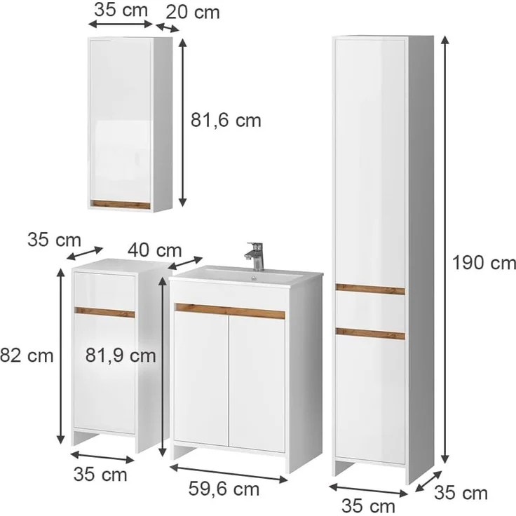 Badmöbel-Set Lemgo Weiß Hochglanz 5er-Set Vicco – Bild 3