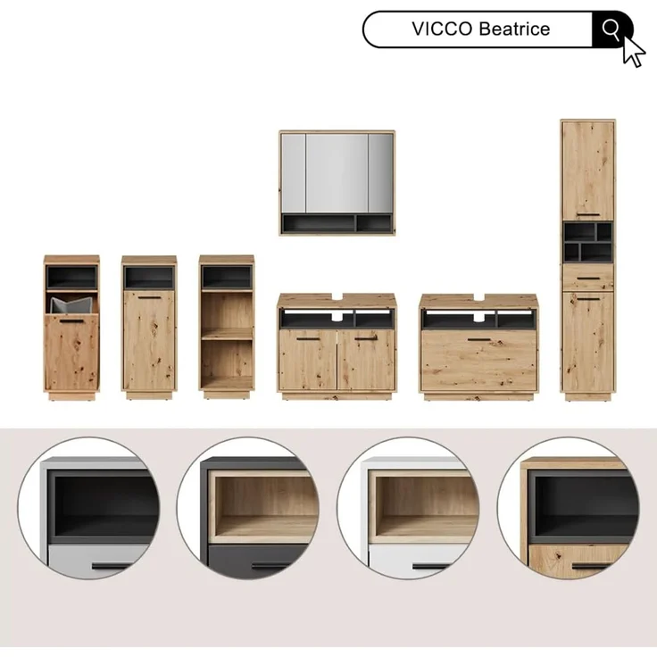 Badmöbel-Set Beatrice Artisan-Eiche/Anthrazit 3-teilig Vicco – Bild 7