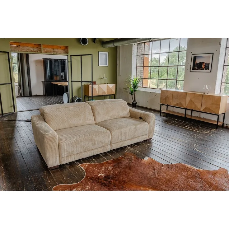 KAWOLA Sofa KIANA Cordsofa mit Sitzvorzug – Kopfstütze verstellbar, Bequemes Relaxsofa – Cord Bezug – elektrisch verstellbar, extra tief