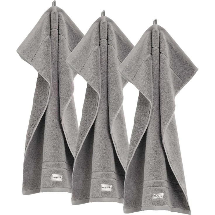 GANT Gästetuch, 3er Pack - Premium Handtuch, Frottee, Baumwolle Grau 30x50cm – Bild 1