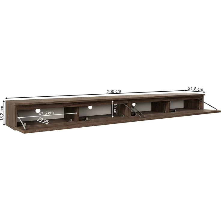 Selsey 'Bemmi Slim' - TV-Hängeboard 4-türig, Holzoptik Walnuss Wisconsin, 200 cm – Bild 5