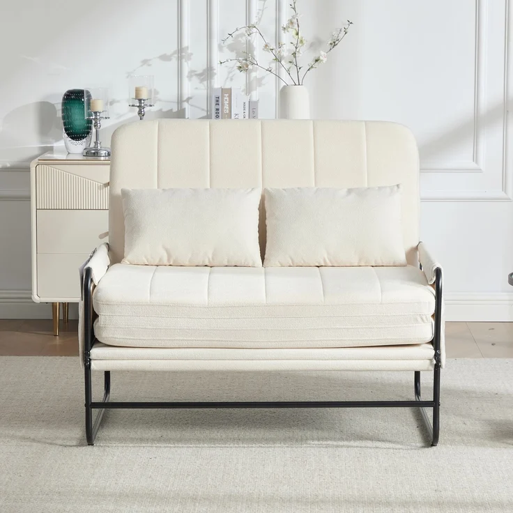 ZUBALIYA Schlafsofa 85x92 cm, mit Stauraum, mit Chenille - Bezug, mit breiten Armlehnen, mit Schaumstoffpolsterung, Beige – Bild 9