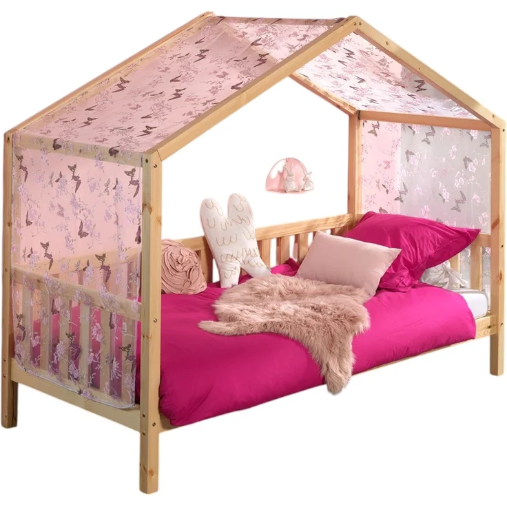Hausbett mit Textilhimmel Kapua 210x97x170 Massivholz Natur – Bild 1