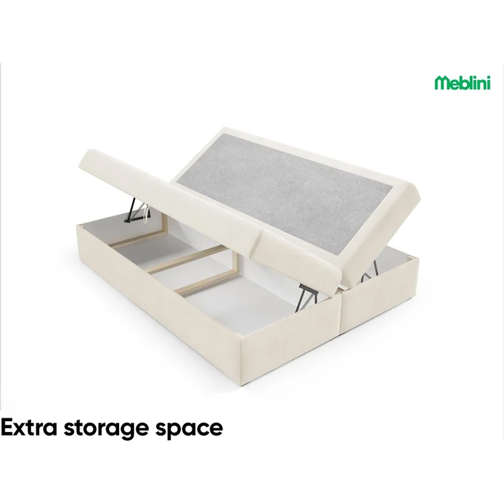 MEBLINI Boxspringbett mit Bettkasten - 120x200 - Gepolstert Doppelbett mit Matratze und Topper - Polsterbett mit Stauraum - Bett ohne Kopfteil - Stauraumbett - BASIL - H3/Creme Plüsch – Bild 5