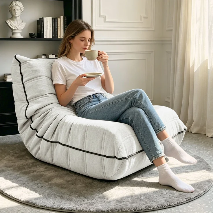 Niedlicher Raupen-Sitzsack, Sitzsacksofa, Bodensofa, Bodenstuhl mit Rückenlehne für Wohnzimmer und Schlafzimmer – Weiß – 70 x 96 x 64,5 cm – YOUDENOVA – Bild 2