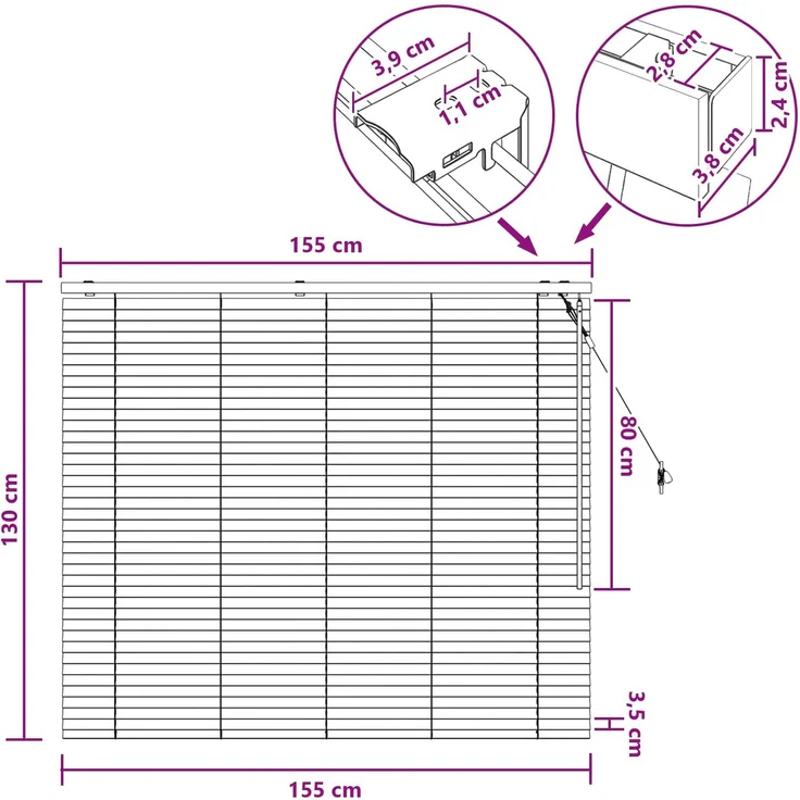 vidaXL Venezianische Jalousie Weiß 155 x 130 cm 35 mm 42015402 – Bild 9