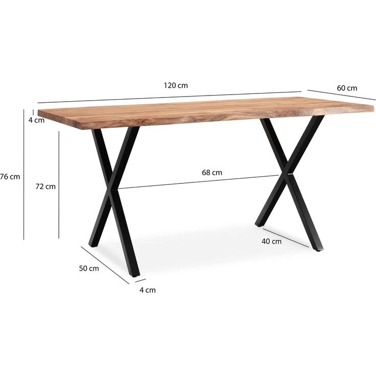 Esszimmertisch 120x60x76cm Akazie Massivholz Baumkante X-Beine Schwarz Rechteckig – Bild 6