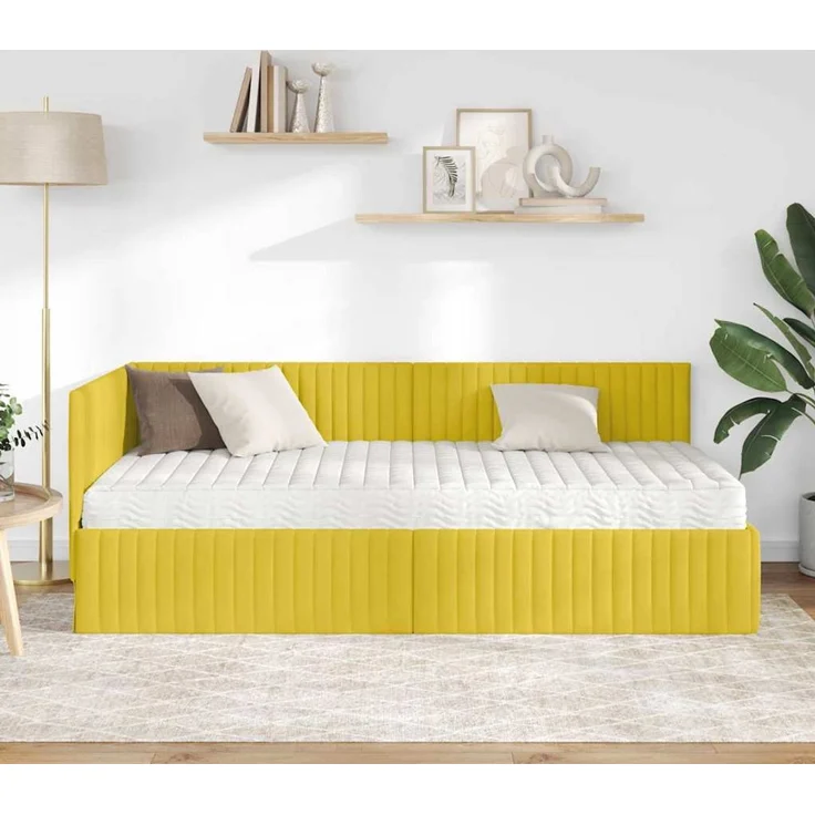 vidaXL Eckbettgestell mit Matratze mit Kopfteil 2 pcs Gelb Samt 3393824 – Bild 3