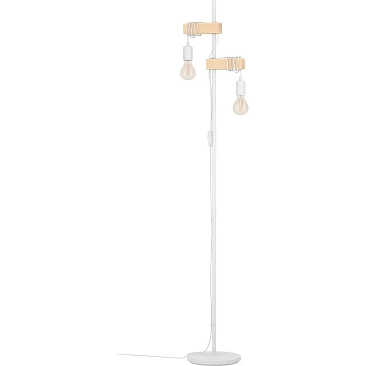 Eglo 33167 LED Stehleuchte TOWNSHEND Stahl weiß, Holz braun E27 2X10W L:20,5cm B:25cm H:166,5cm mit Kabelschalter