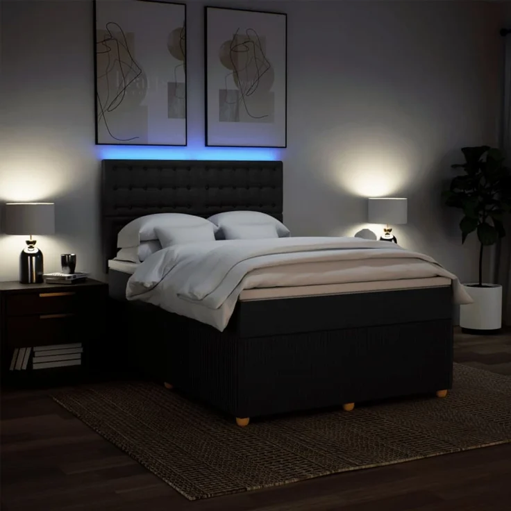 vidaXL Boxspringbett mit Matratze Schwarz 140x190 cm Stoff 3294367 – Bild 4