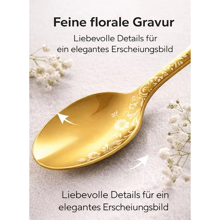 Diwzbyn Besteck-Set 20-teilig für 4 Personen – Edelstahl Messer (20-tlg), Gabeln & Löffel, elegantes Pfingstrosen-Design für Küche und Esstisch – Bild 3