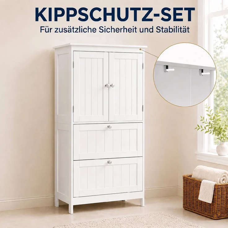 HOMCOM Badezimmerschrank, MDF, Weiß, 60 x 30 x 110 cm – Bild 7
