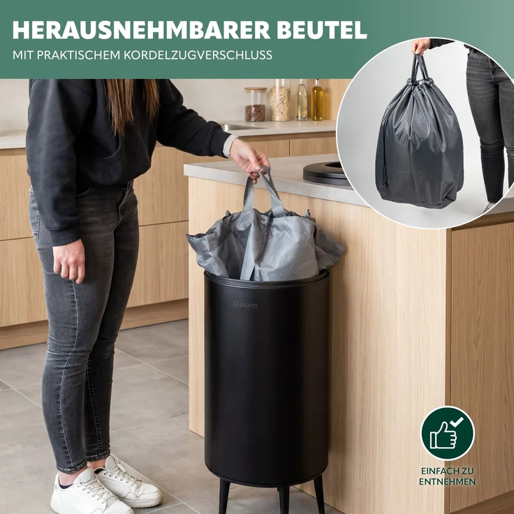 eluno Multifunktionstonne mit Nylonbeutel und runder Öffnung, Metall, schwarz, ca. 36 Liter – Bild 4