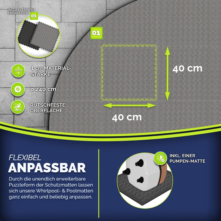 tillvex® Whirlpool Unterlage rund 240cm Schwarz | Bodenmatte Poolunterlage Matte für Outdoor Whirlpools | Thermo Bodenschutzmatte Pool Untergrund | Bodenschutz Bodenplatte schützt & isoliert – Bild 2