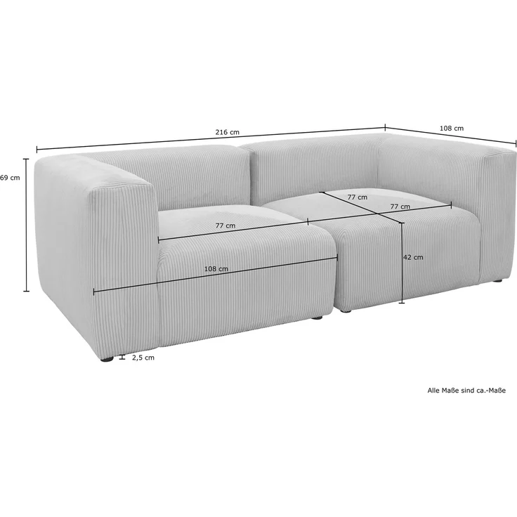 DOMO. collection Sofa 800011, 2 Sitzer, Rechteckig, individuell kombinierbar, Cord 2er Couch, modular, Polstergarnitur, 216 x 108 x 69 (BxTxH), rose – Bild 10
