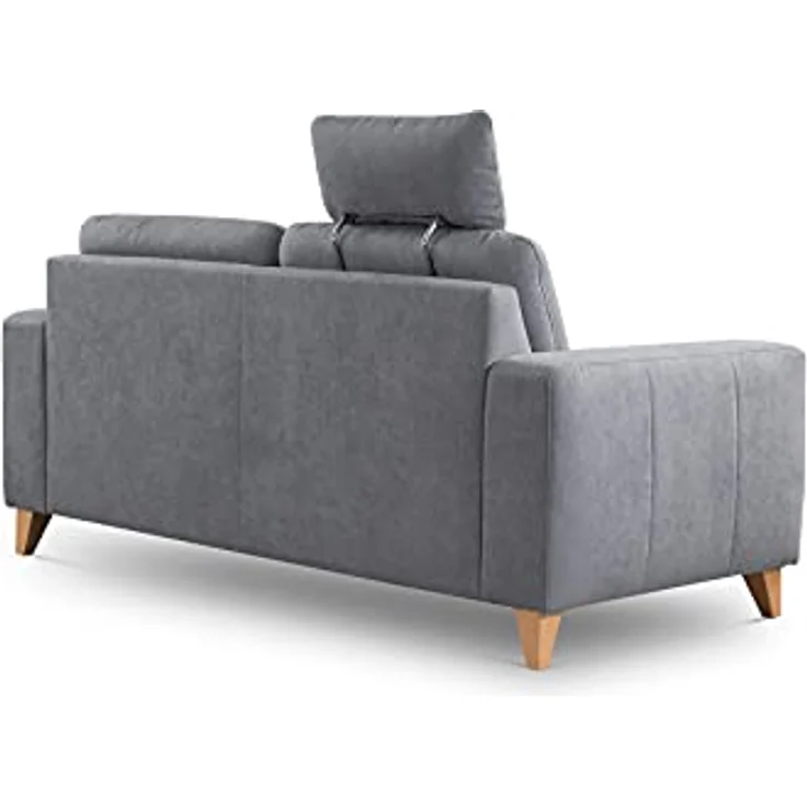 CAVADORE 2,5-Sitzer Sofa Lotta / Skandinavische 2,5er-Couch mit Federkern, Kopfstütze und Holzfüßen / 183 x 88 x 88 / Webstoff, Hellgrau – Bild 5