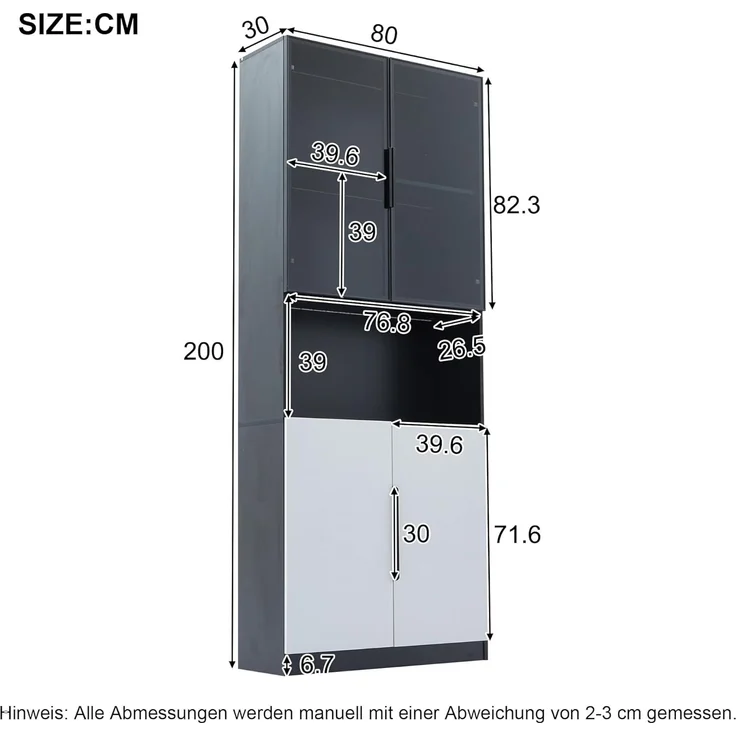 Odikalo Vitrine Glastüren Bücherregal Sammlerstücke einstellbare 30*160*200cm – Bild 3
