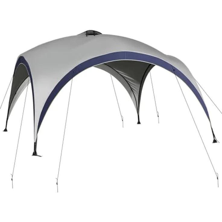 Outsunny Garten Pavillon, wetterfestes Gartenzelt mit Metallgestell, Sonnenschutz, Cremeweiß + Blau, 4 x 4 x 2,5 m – Bild 1