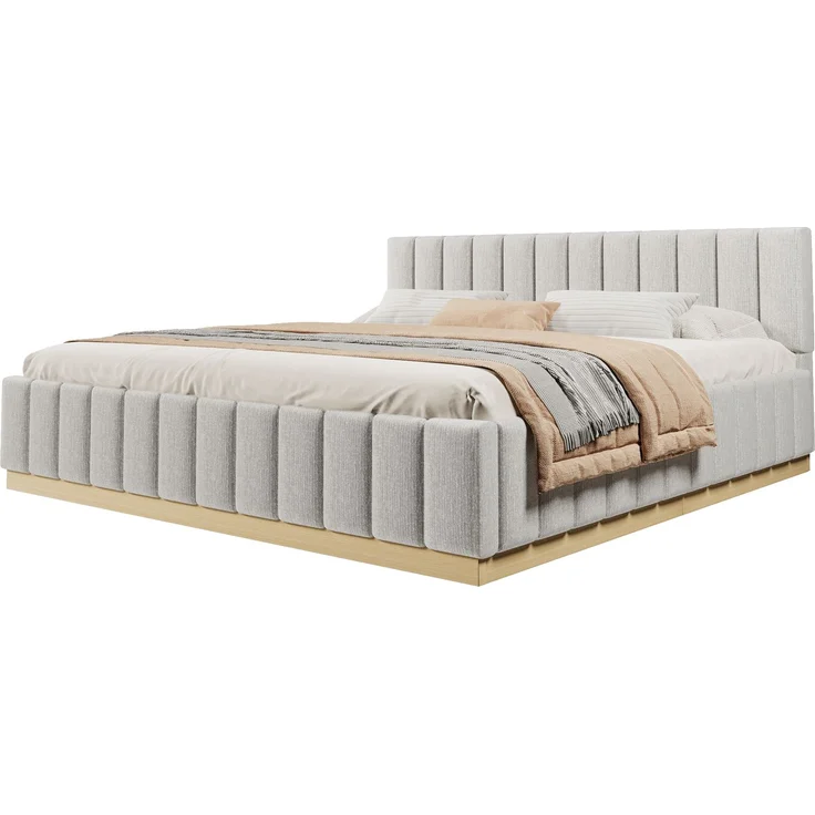 Polsterbett, Doppelbett, 180 x 200 cm, Bett mit Lattenrost, Kopfteil,Gepolstertes Kopfteil, Ohne Matratze, Grau Chenille – Bild 4