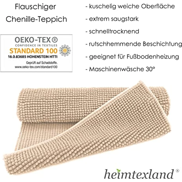 heimtexland Badematte Badvorleger Chenille Badteppich Duschvorleger, rutschhemmend beschichtet, Fußbodenheizung geeignet, fußbodenheizungsgeeignet, saugstark, schnell trocknend, strapazierfähig, rutschfest, Polyester, rechteckig, 45x50 cm, Hochflor, su... – Bild 5