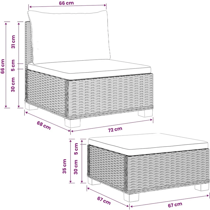 vidaXL 2 Stk. Rattan-Lounge-Set mit Kissen GENDT Naturrattan Kubu Grau 42034410 – Bild 8