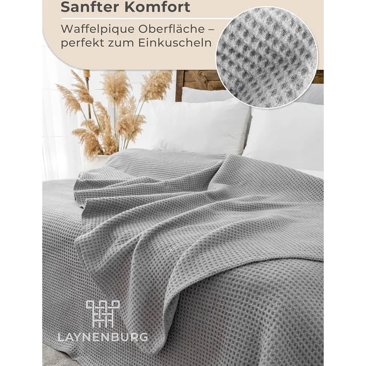 Wohndecke Wohndecke Waffelpique aus Baumwolle - Kuscheldecke, Baumwolldecke -, Laynenburg, Decke als Sofa-decke, Couchdecke, Wolldecke aus Baumwollmix – Bild 5