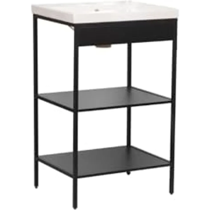 trendteam smart living - Lorin - Waschbeckenregal + Einsatzwaschbecken – Schwarz/Weiß - Regal mit 2 offenen Fächern - (BxHxT) 52 x 83 x 40 cm - modernes Design