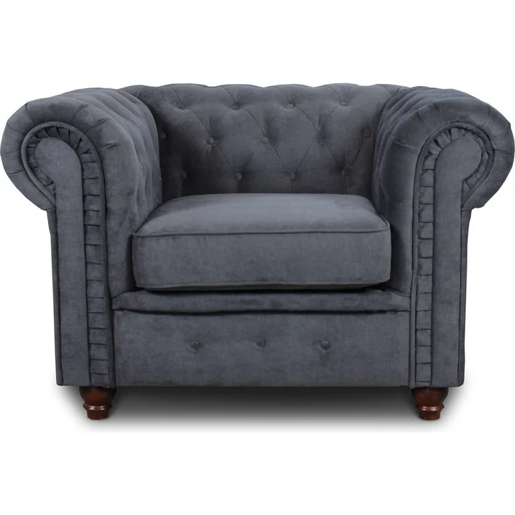 Sessel Chesterfield Asti - Couch, Couchgarnitur, Couchsessel, Loungesessel, Stühl, Holzfüße - Glamour Design (Graphit (Capri 16)) – Bild 1