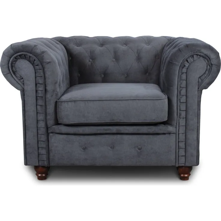 Sessel Chesterfield Asti - Couch, Couchgarnitur, Couchsessel, Loungesessel, Stühl, Holzfüße - Glamour Design (Graphit (Capri 16))